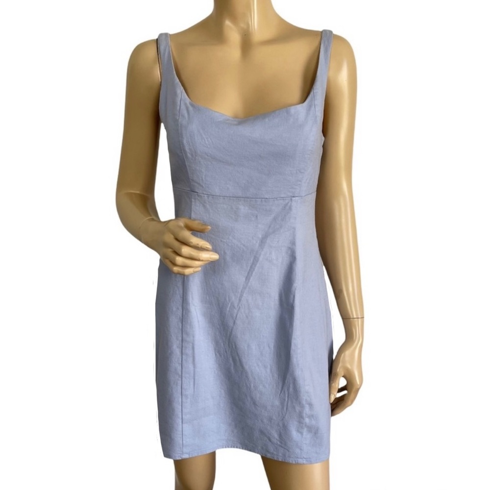 Urban Outfitters Women's Winona Linen Bay Blue Mini Dress Medium - Picture 9 of 10